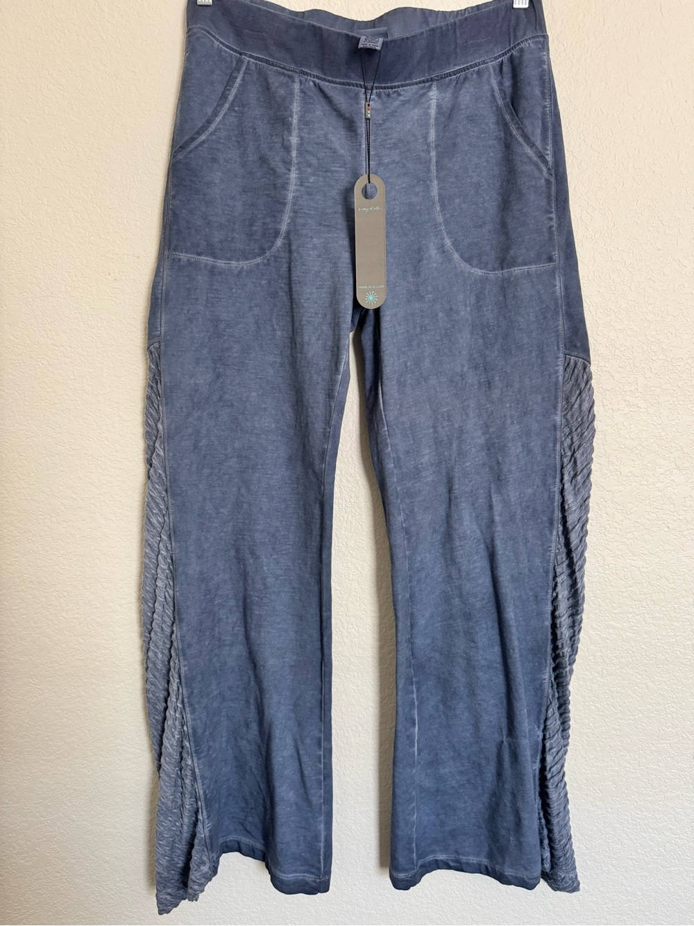 NWT Mindset By XCVI Flare Pants Cotton Pull On Inset Wide Leg Palazzo Boho Sz L